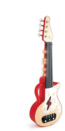 Hape Elektrische Ukulele mit stimmbaren Saiten und Führungslichtern für Kinder ab 3 Jahren, rot