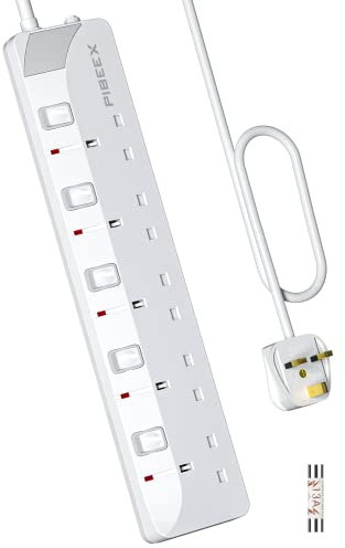 PIBEEX Extension Lead 5 Way Multi Plug Extension Sockets with Individual Switches Wall-Mounted Power Strip 3M Extension Cord 13A Fused UK Plug 3250W