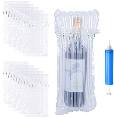 10 PCS Wine Bottle Protector,Wrap Inflatable Air Column Cushion Bag,Independent air column protection design,Shockproof packaging bag with reusable pump can be transported safely