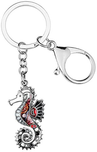 Porte-clés Pieuvre en Alliage émaillé Mignonne Océan Dauphin Méduse Porte-clés pour Femme Fille Sac Portefeuille Charms Cadeaux (Hippocampe Noir)