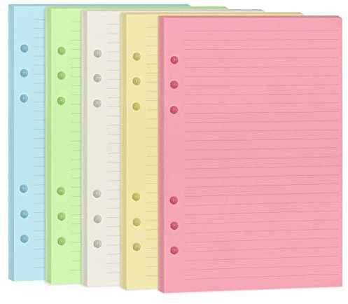 A5 Buntes Nachfüllpapier, [5 Farben] Toplive 100 g/m² dickes nachfüllbares Papier 6-Loch-Fülleinsätze Loseblattpapier 100 Blatt (200 Seiten) für 6-Ringbuch-Journal-Notizbuch