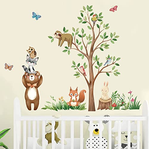 wondever Wandtattoo Waldtiere Baum Wandaufkleber Bär Eule Eichhörnchen Wandsticker Wanddeko für Kinderzimmer Babyzimmer