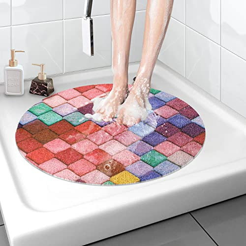 Sicherheits Duschmatte rutschfest, 60 * 60cm, Weich Komfort Badematte mit Ablauflöchern, PVC-Luffa Massage Duschmatten für Nassbereiche, Schnell trocknend