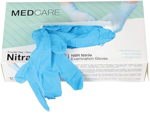 Einmalhandschuhe 100 Stück Box (Größe: M) Allergiefrei aus Nitril in Blau Medizinisch Puderfrei