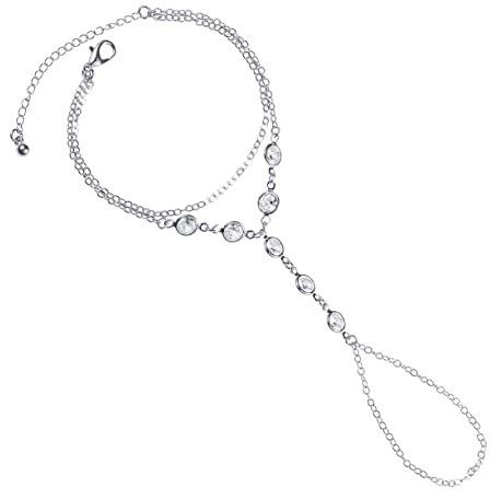 ZAVANA Silber Armkette mit Fingerring für Damen und Mädchen, Slave Armband mit Ring, Bohemian Handschmuck, Handkette und Ringketten-Armband in Silber mit Cubic Zirkonia, Boho Schmuck