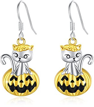 Halloween Ohrringe 925 Sterling Silber Kürbis Katze Ohrringe Kürbis Ohrstecker für Frauen Kinder Party Halloween Schmuck (Weiß)