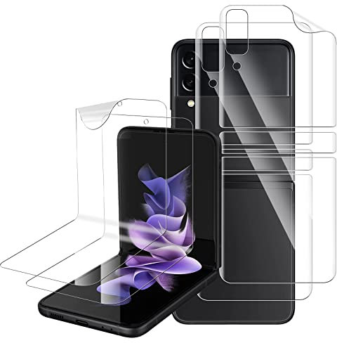 GEEMEE para Samsung Galaxy Z Flip 3/Z Flip 4 5G Protector de Pantalla + Protector de Pantalla Trasera de Vidrio,【2 Pack+2 Pack】 Flexible Soft HD Antihuella Alta Sensibilidad Antiarañazos Film