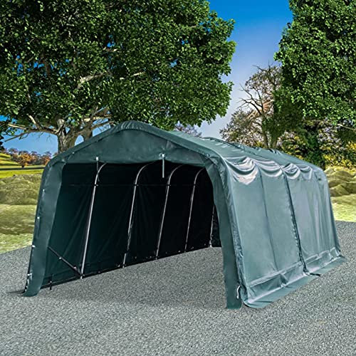 Chusui Weidezelt, Carport, Zeltgarage, Gerätezelt Winterfest, Lagerzelt, Carport Plane, Foliengarage, PVC 550 g/m² 3,3×8 m Dunkelgrün