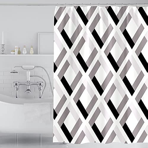 Lkw Ogechi Extra Large 180-300 cm Rideau de Douche en Tissu, Rideau de Douche Anti Moisissure pour Salle de Bain, Rideaux de Douche Lavable Lesté, Rideau de Douche Imperméable Losange (300x200CM)