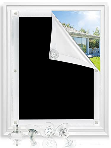Bicolic Blackout Blind with Suction Cups, Portable Blackout Blinds Stick On, 76x115cm Temporary Blackout Material Sheet No Drilling for Windows, Bedroom, Roof, Black