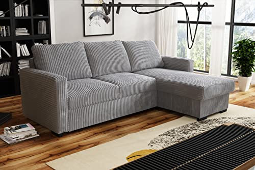 Amazing Sofas L- shaped CORNER SOFA BED Tokio with STORAGE - JUMBO CORD (MINK)