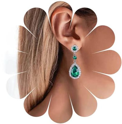 Aneneiceera Vintage Tropfen Smaragd Ohrringe Lang Blau Smaragd Ohrringe Grün Smaragd Cz Tropfen Ohrringe Oval Grün Strass Ohrringe Schmuck Für Frauen Und Mädchen Geschenke (grün)