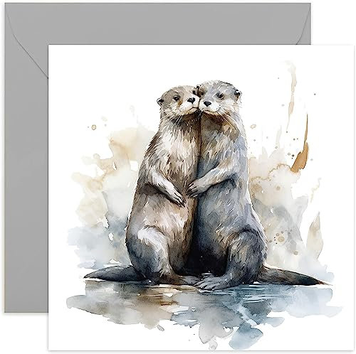 Old English Co. Hochzeitstag Otter Karte für Ehefrau oder Ehemann – Aquarell Otter Kunstwerk Grußkarte zum Valentinstag für Freundin Freund Partner – für Sie | Innen blanko