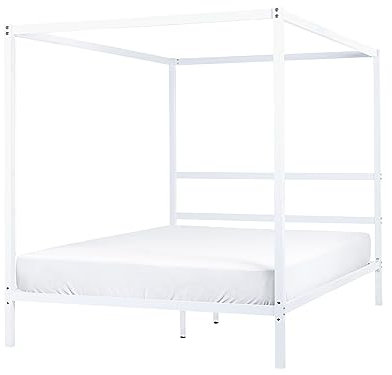 Himmelbett Metall weiß 160 x 200 cm mit Vier Pfosten Lestards
