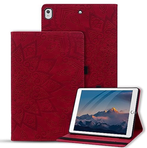 Vaitasy Funda iPad 10.2 9./8./7. Generation 2021/2020/2019 Carcasa Multiángulo Soporte Cover con Auto Sueño/Estela para iPad Air 10.5 2019 - Mandala Rojo