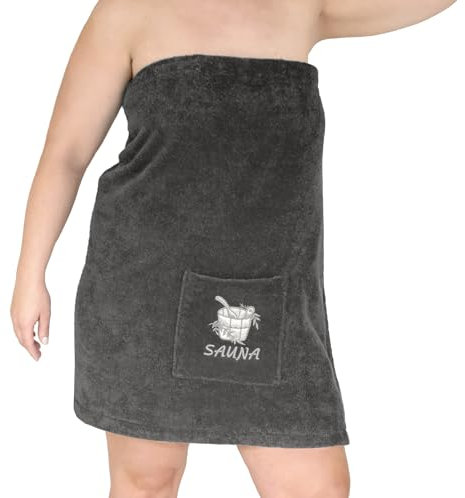 Lashuma Damen Saunahandtuch mit Klettverschluss Grau, Frottee Frauen Saunakilt Größe: L – XXL