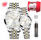 OLEVS Paar Quarzuhren, leuchtender Kalender, Datumsfenster, 3 ATM wasserdicht, lässig, Edelstahl, für Sie und Ihn, Armbanduhr für Männer, Frauen, Liebhaber, Hochzeit, romantisch, 9931 Gold und weißes
