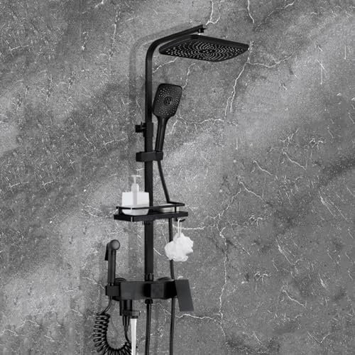BiaoTeng Colonne De Douche Pour Baignoire Avec Mitigeur noir Murale Rotation à 360° Trois modes laiton Fixation Murale Colonne De Douche, noir