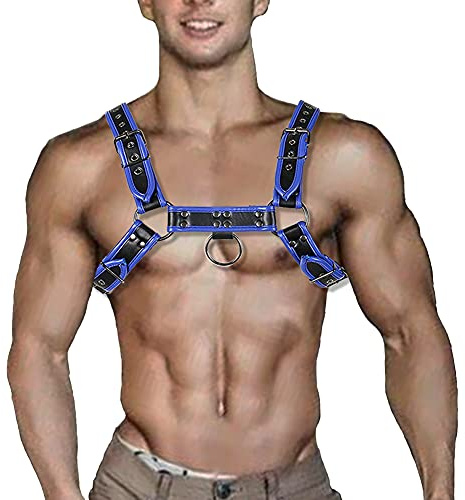 QUYUWOWO Adjustable Leather Body Chest Half Harness Punk Belt Clubwear Costume, Blue, Adjustable