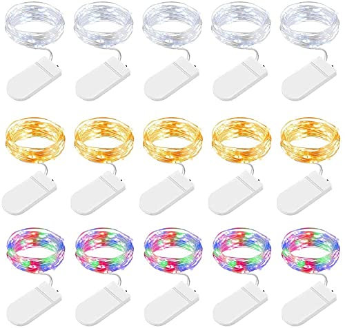 BROTOU 15 Pack LED Lichterkette Batterie, 2M/20 Mini LED Lichterkette Innen Außen DIY Kleine Micro Lichterketten mit Batterie Wasserdicht für Weihnachten, Schlafzimmer, Party (3 Farben)