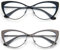 KoKoBin Katzenaugen Lesebrille - 2 Pack Metallrahmen und Federscharnierbrillen mit Anti-Blaulicht, Lesebrillen für Männer und Frauen (2 Pack (schwarz-grau), 2, Dioptrien)
