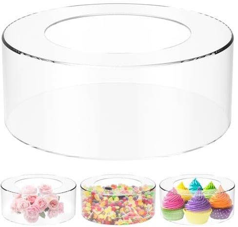 Espositore per Torte in Acrilico Riempibile - Trasparente, Senza Fondo, Rotondo, a Forma di Scatola - per Dessert, Feste, Matrimoni, Compleanni (25 cm)