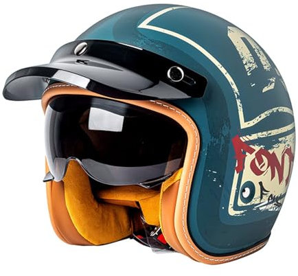 Retro 3/4 Motorrad Helm Jethelm Vintage-Roller-Helm, DOT/ECE-Zertifizierter Retro-Motorradhelm Mit Offenem Gesicht Für Damen Und Herren, Leichter Moped-Helm D,L