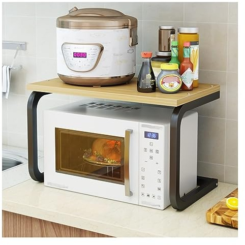 Kitchen shelf organiser,Microwave Stand Microwave Shelf Microwave Rack Wooden Microwave Oven Rack Counter Spice Rack Organizer For Kitchen Steel Frame Microwave Stand Storage Rack (Color : L ( Color :