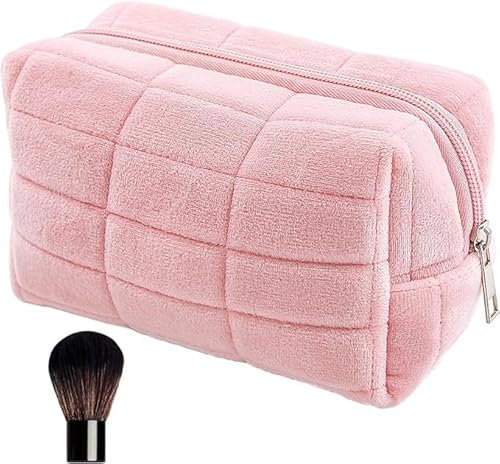 AMJKEJI Beauty case da viaggio trapuntato da donna con bel motivo floreale, grande capacità, per ragazze, Colore: rosa., 18 × 10 × 10 cm, Moda