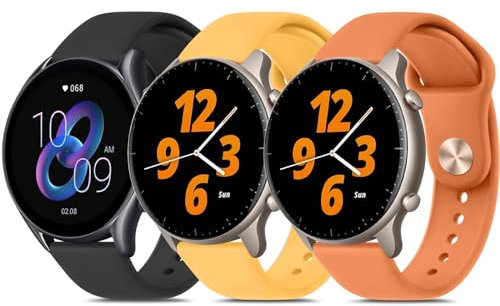 Wanme 3 Piezas Correa 22mm para Amazfit GTR 2 / GTR 3 Pro/GTR 3 / GTR 4 / GTR 2e / Amazfit GTR 47mm para Mujer Hombre, Correas de Reloj de Silicona Deportiva Pulseras de Repuesto para Amazfit Bip 5