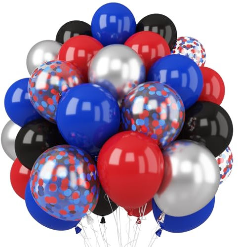 Red Blue Black Balloon, 12 Inch Spider Party Decorations, Matte Red Black and Royal Blue Latex Balloons with Confetti Balloons for Kids Boys Spider Hero Theme Birthday Baby Shower Halloween Party