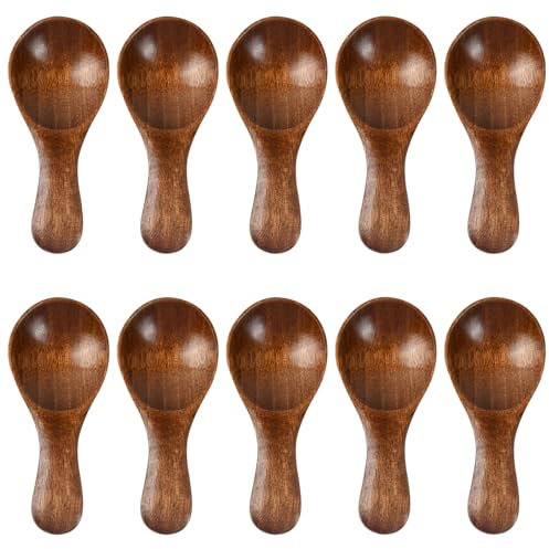 Anseom 10 Stück Kleine Salzlöffel aus Holz mit Kurzem Griff 8cm Handgefertigt Milchpulver Löffel Honigteelöffel Holzlöffel für Zucker Salz Marmelade Senf