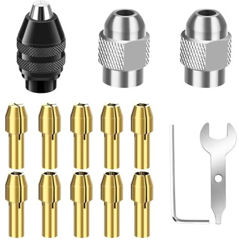Linkstyle Drill Chuck Collet Set Compatible with Dremel, 0.8-3.2mm Shank Replacement 4486 Rotary Tool Keyless Quick Change Chuck Accessory with Replacement 4485 Brass Collet Metal Nut
