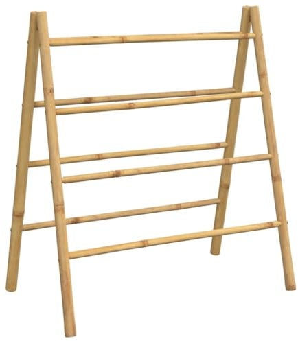 vidaXL Bamboo Double Towel Ladder - Freestanding 90x50x100 cm Towel Rack with 4 Rungs for Bathroom, Bedroom Storage Solution - Brown