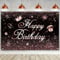 Noir Argent Rose Or Happy Birthday Banner Backdrop Or Rose et Noir Party Decorations 6x4ft Rose Gold Theme Background for Women Girls Baby Shower Birthday Party Decor Banner Photo Backdrop