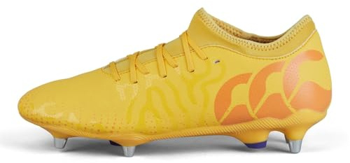 Canterbury Adult Unisex Speed Infinite Team Soft Ground Rugby Boots | Lightweight Design | Breathable | Grip Texture Soft Ground Rugby Boots, Ambyel/Oracrush/Mars Red, 7.5