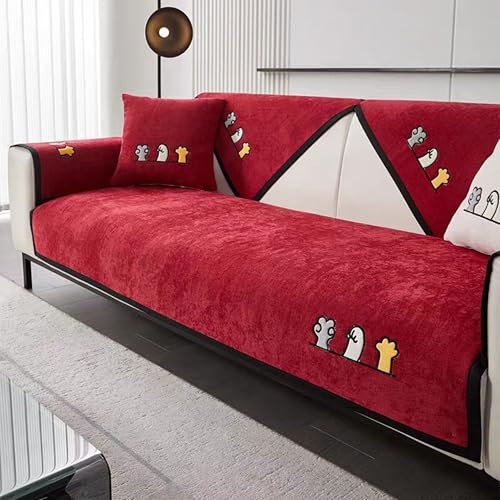 UracOn Sofaschoner rutschfest - Sofaschutz Für Haustier Katze Hunde - Universal 1 2 3 4 Sitzer Sofabezug u Form Couch - Geeignet für alle Jahreszeiten (Rot - 70 x 210 cm)