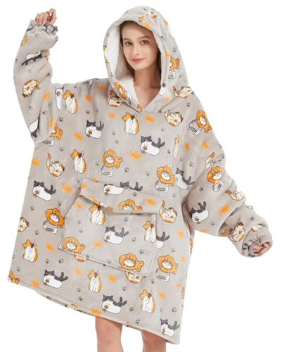 Mewkou Hoodie-Decke für Erwachsene, tragbar, übergroße Sherpa-Fleece-Decke, Hoodie für Damen und Herren