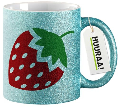 Huuraa tasse à paillettes Fraise Mug Cadeau Bleu 330ml Fraise Présent