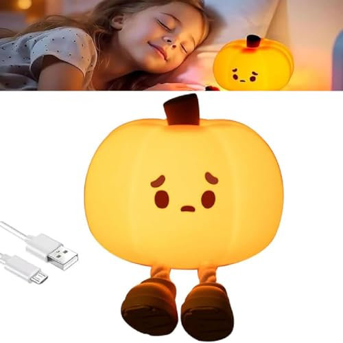 GUSHE Pumpkin Buddy Light,Pumpkin Nachtlicht Kinder,Niedlich Weich Silikon Dimmbar Touch Nachttischlampe mit 3 Helligkeiten,Wiederaufladbar Pumpkin LED Lampe,Nachttischlampe für Kinder Mädchen Jungen
