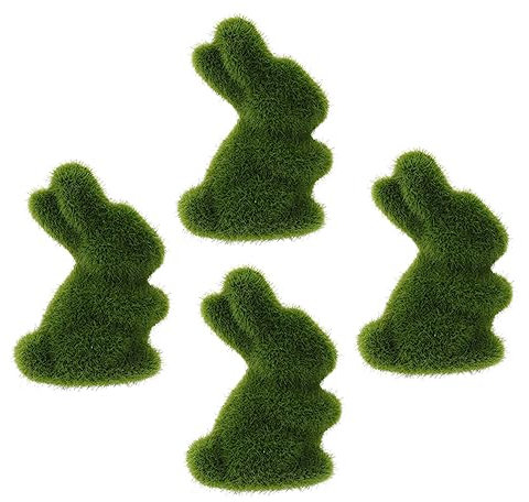 PHENOFICE 4 Pièces Lapin de Pâques Easter Decoration - Décoration de Pâques - Ornements de Pâques Mini Lapin en Peluche Ornement extérieur Lapin floqué Lapin de Gazon Artificiel Mousse Green
