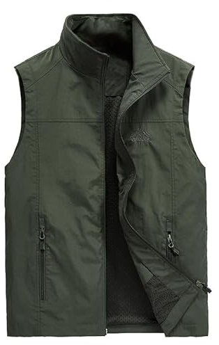 Vivikivi Men’s Lightweight Gilet Casual Vest Waistcoat Quick-drying Outerwear Gilet for Men Sleeveless Jacket with Pockets for Outdoor Fishing Photography Travel (Army Green, L)