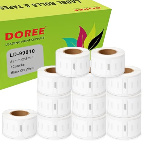 DOREE 12 Pack 99010 S0722370 Standard Adressetiketten, 28 x 89mm, 130/Rolle | kompatible etiketten 99010 Thermopapier 28 mm x 89mm,für Labelwriter 450, 450 Duo, 450 Turbo,400,4XL (130 Etiketten pro Rolle
