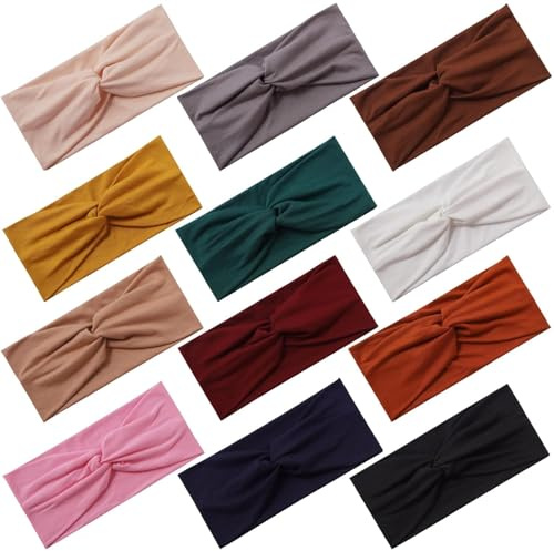 LENGAIJIN 12 Pcs Stretchy Headbands for Women, Absorbed Sport Headband Soft Twist Knotted Headbands for Daily Life Yoga Workout