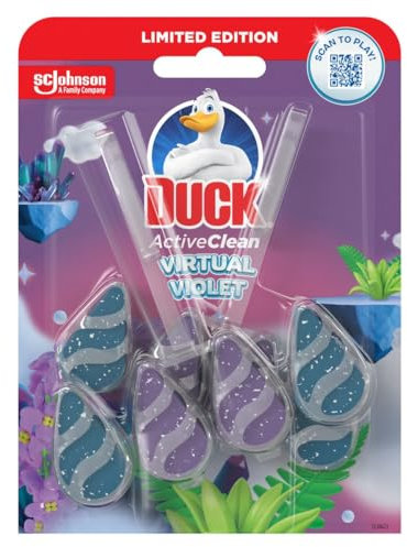 Duck Active Clean Rim Block, Foaming Toilet Bowl Cleaner, Long-lasting Fragrance, Virtual Violet, Duo Pack (Total of 2 x 38.6g Rim Blocks)