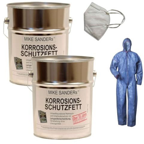 2 x 4Kg Mike Sanders Korrosionsschutzfett Hohlraumversiegelung + Overall + Maske