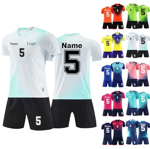 Generisch Personalisiert Fussball Trikot Jungen, Fußball-Trainingsset mit Eigenem Namen Nummer Logo, Fußballtrikot Shorts Set für Jungen Männer (DE/NL/SE/PL, Alter, Einheitsgröße, Regular, B-4)