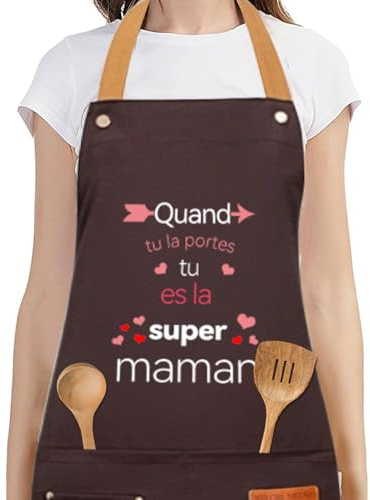 Kinwers Schürze Damen,Braun Kochschürze Verstellbare Leinwand Wasserdicht und öldicht Schürze Personalisiert,Geschenke zum Muttertag für Männer Frauen Küche Restaurant BBQ Café