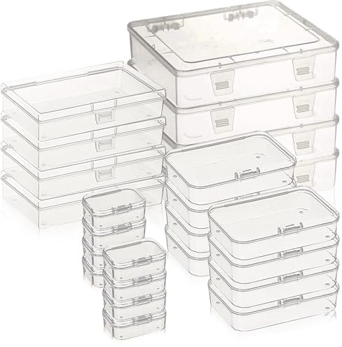 Exquilnova 24PCS Small Storage Box with Lid,Transparent Stackable Storage Boxes,Rectangular Plastic Containers,Mixed Size Clear Boxes for Stationery,Beads,Jewellery,Craft Items