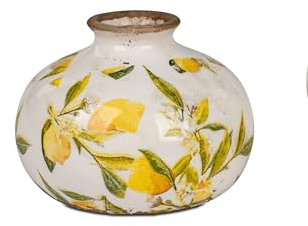 Blumenvase Vase in Vintage-Optik 13x10cm aus Keramik mit glasierter Oberfläche und Zitronen-Dekor verziert
